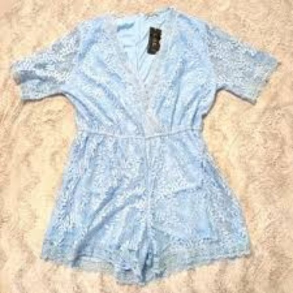 C.O.C Clothing Obsessed Light Blue Lace Romper - Picture 2 of 5